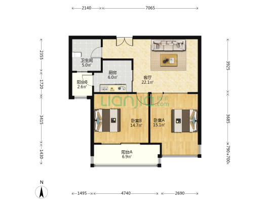 和源名邸 2室1厅1卫 88平方
