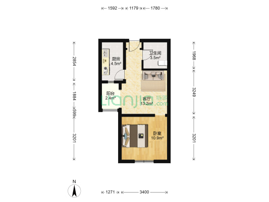 华远铭悦雅园 1室1厅1卫 50平方