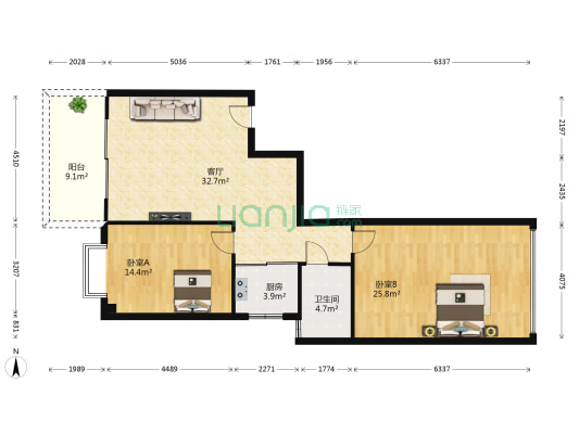 逢时商城花园 2室1厅1卫 101平方