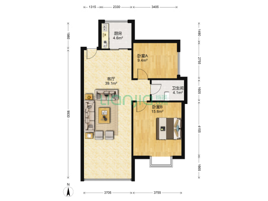 朗逸湾 2室1厅1卫 87平方