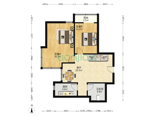翰林观天下一期 2室1厅1卫 85平方