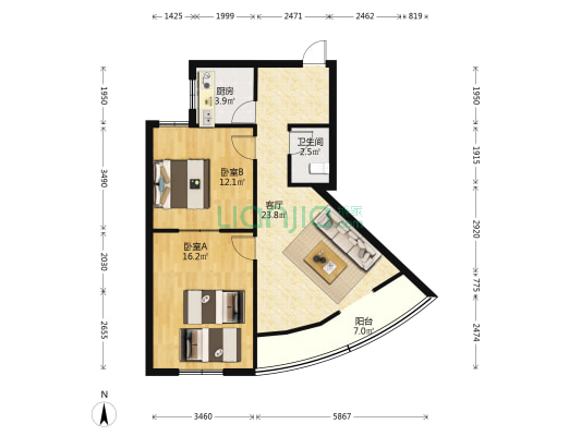 保安寺路7号 2室1厅1卫 74平方