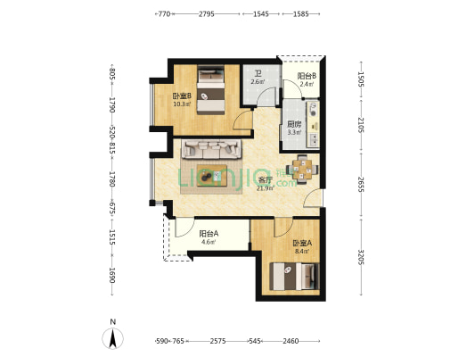 华昊瑜园 2室1厅1卫 64平方