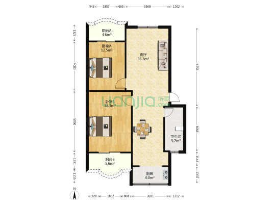 利海花园 2室1厅1卫 95平方
