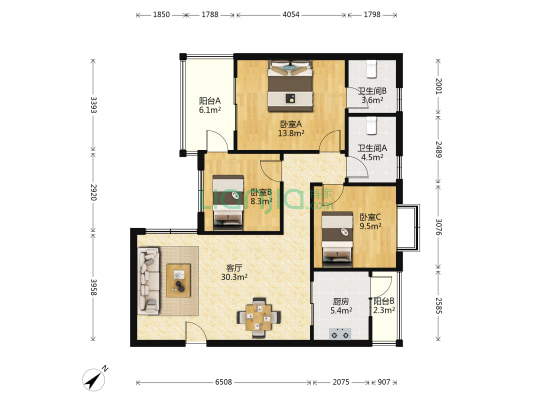 兴威帕克水岸 3室1厅2卫 106平方
