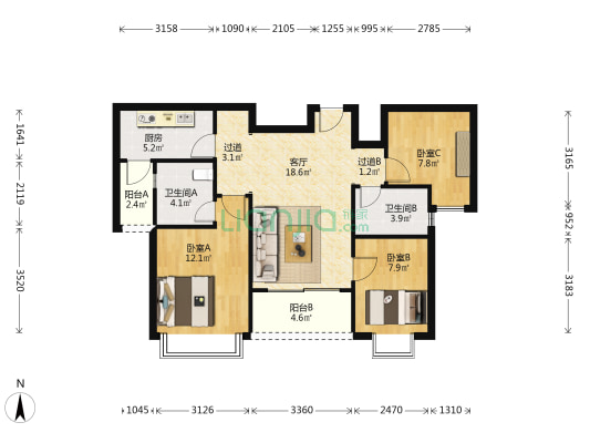 恒大滨江华府 3室1厅2卫 99平方