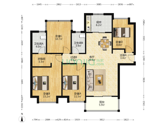 静水花园 4室1厅2卫 130平方