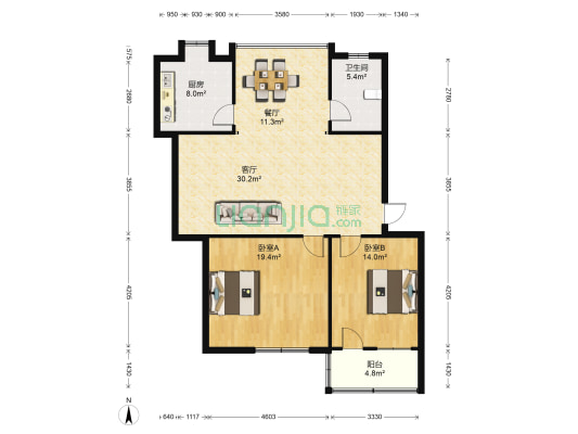 天津桥头15号 2室2厅1卫 94平方