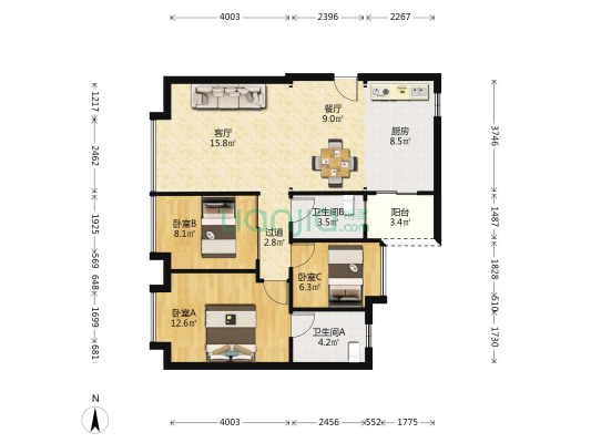 嘉信广场 3室2厅2卫 79平方