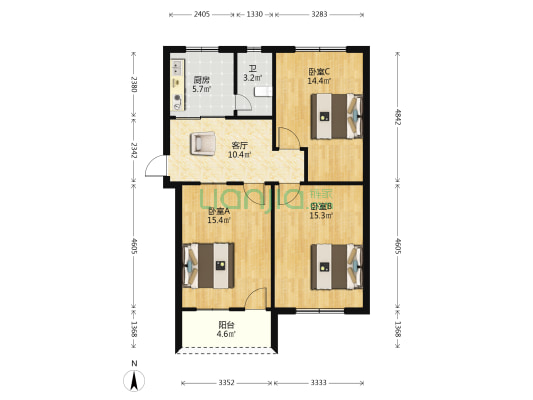 麦园路52号 3室1厅1卫 83平方