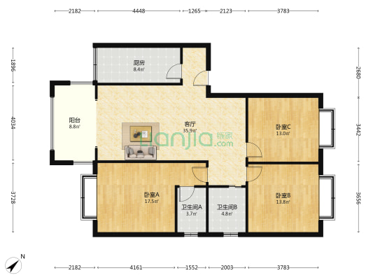水岸花汀 3室1厅2卫 119平方