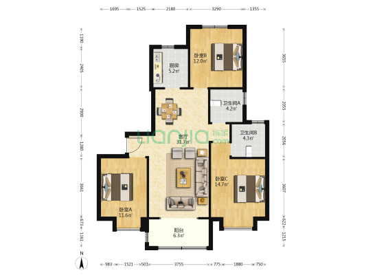 石燕雅居 3室1厅2卫 123平方