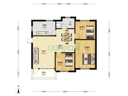 田洋三巷 3室2厅1卫 90平方