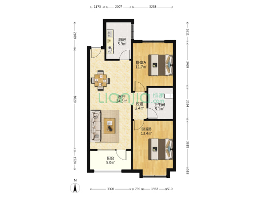 金隅和府荣和府 2室1厅1卫 91平方