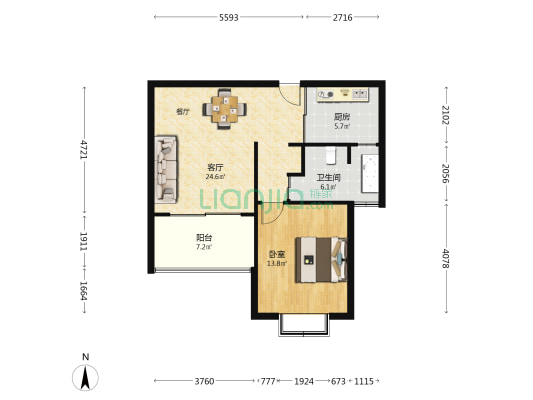 静安阳光华庭 1室1厅1卫 72平方