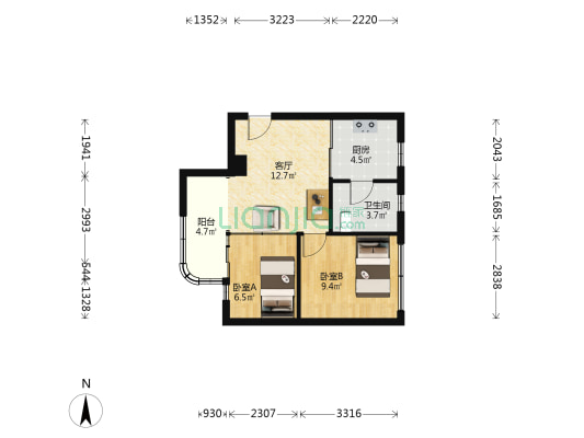 海信花园 2室1厅1卫 55平方