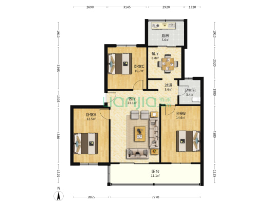 7171厂北院住宅小区 3室2厅1卫 107平方