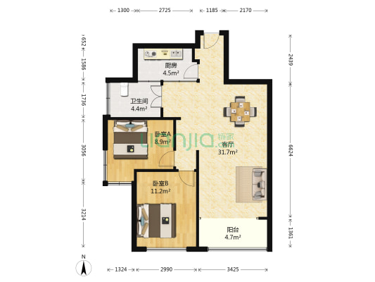复地悦城二期 2室1厅1卫 78平方