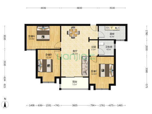 运达锦绣广场 3室1厅1卫 111平方