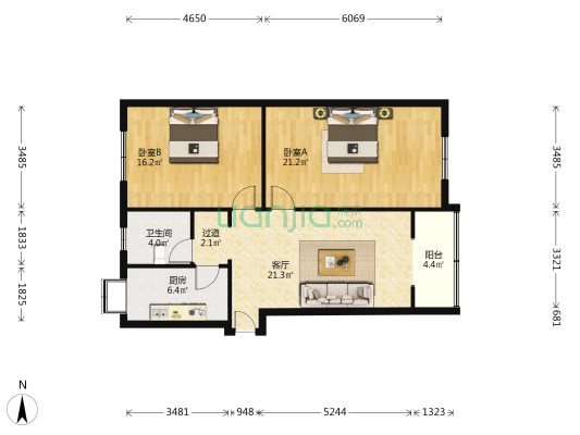 高雄路25号 2室1厅1卫 89平方