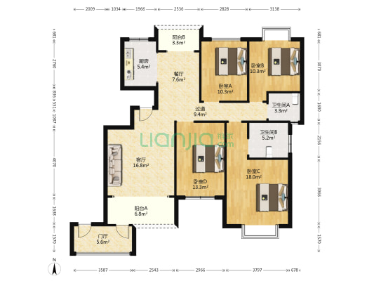 公园1号 4室2厅2卫 140平方