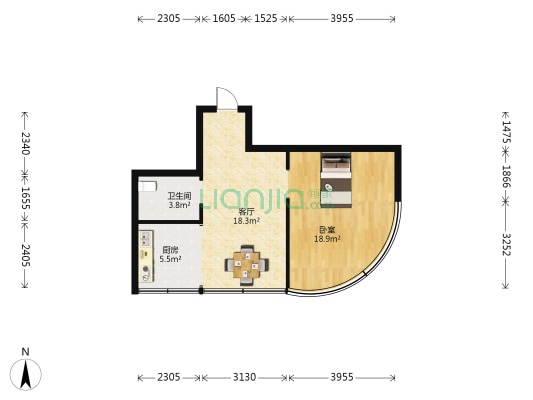 东方公寓(婺城区) 1室1厅1卫 58平方