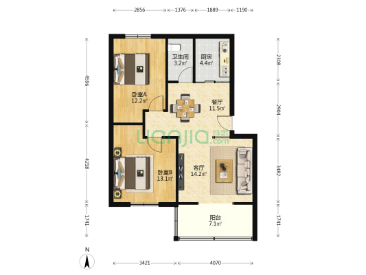 天润·建设花园 2室2厅1卫 83平方