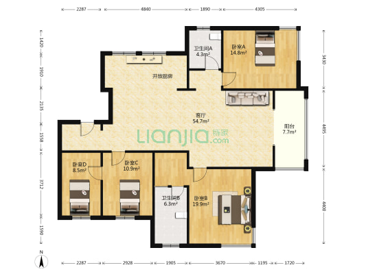 香槟左岸天澜园 4室1厅2卫 159平方