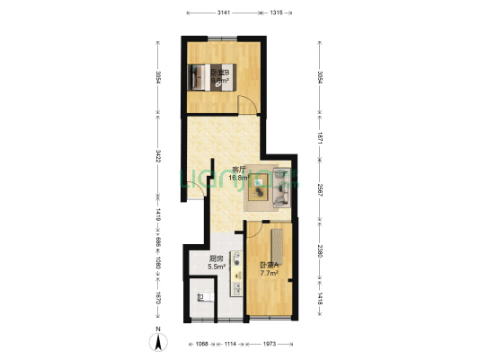 东方华尔街 2室1厅1卫 50平方