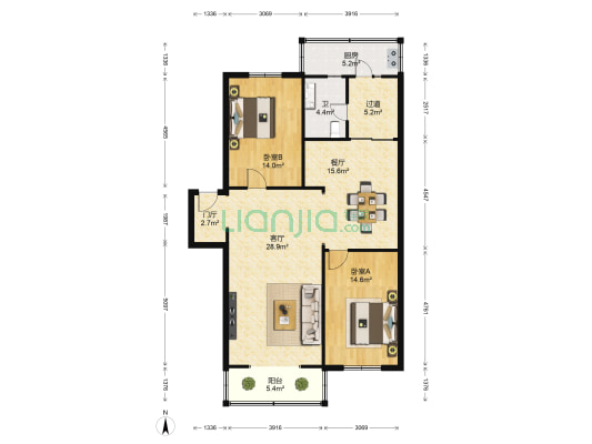 怡静园公寓 2室2厅1卫 124平方