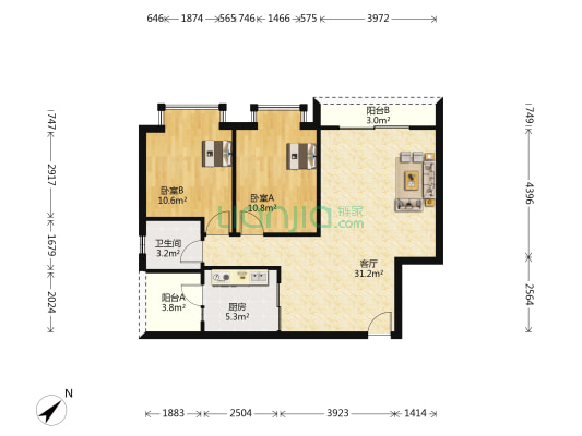 康景轩 2室1厅1卫 90平方