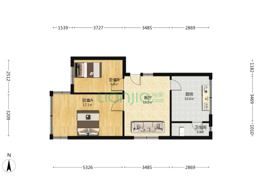 箭道南巷3号 2室1厅1卫 64平方