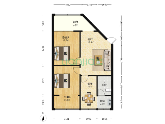 昆明市广告公司制作中心宿舍楼 2室2厅1卫 73平方