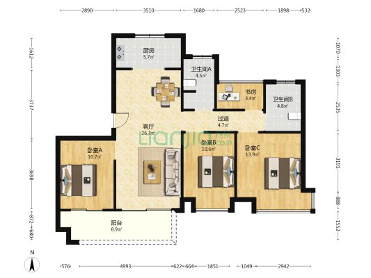 天珑湾花苑 4室1厅2卫 123平方