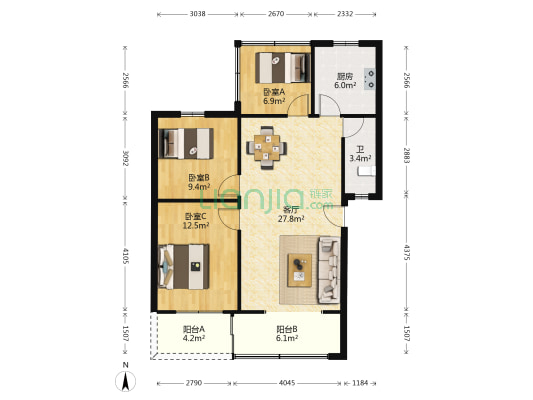合药小区 3室1厅1卫 88平方