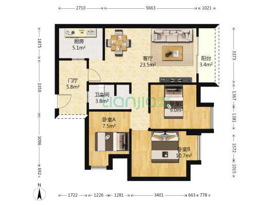 隆基泰和铂悦山 3室1厅1卫 83平方