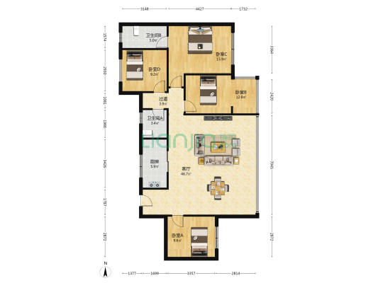 龙湖九里熙上 4室1厅2卫 143平方