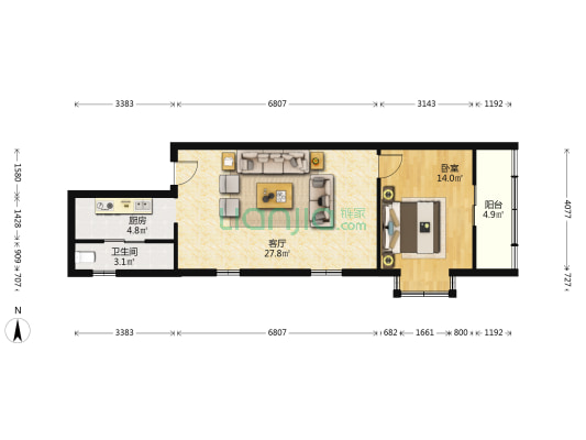 金钻大厦 1室1厅1卫 71平方