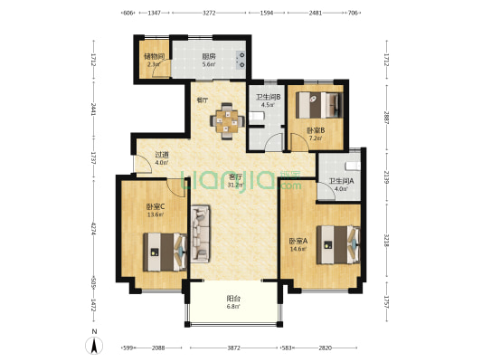 山钢碧桂园翡翠城 3室1厅2卫 118平方