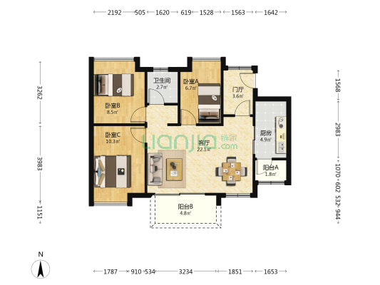 智睿花园  3室1厅1卫 82平方