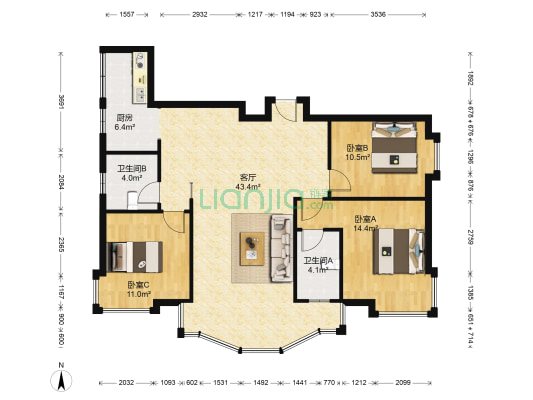 兴进上城 3室1厅2卫 107平方