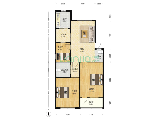 滨江支路 3室1厅2卫 105平方