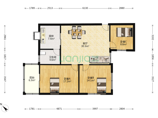 建银小区 3室1厅1卫 103平方