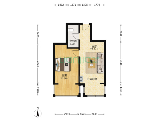 富城时代 1室1厅1卫 56平方