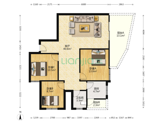 三和锦城 3室1厅1卫 88平方