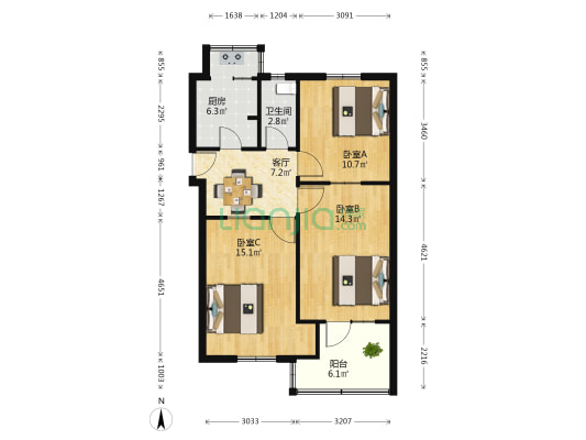 云西小区 3室1厅1卫 76平方