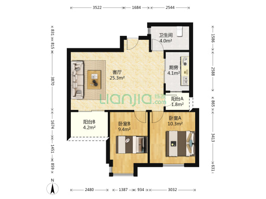 金地格林春岸 2室1厅1卫 83平方