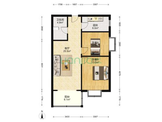 金色维也纳滨河小区 2室1厅1卫 87平方