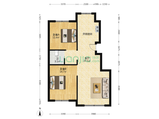 豪邦四季经典·荣域 2室1厅1卫 88平方