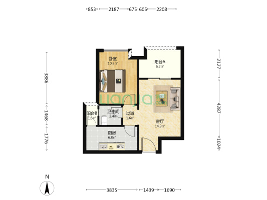 同福国际 1室1厅1卫 58平方
